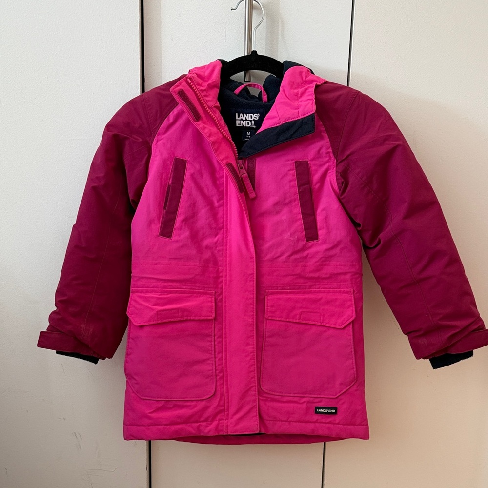 Lands' End Kids Bright Pink and Magenta Colorblock ski jacket